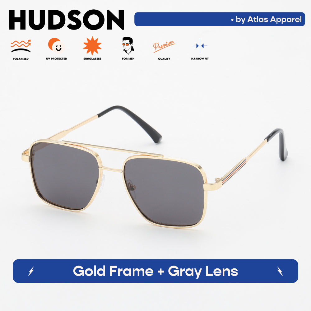 HUDSON Men's Polarized Square Sunglasses (Size 47) by Atlas Apparel - UV Protection, Narrow Fit