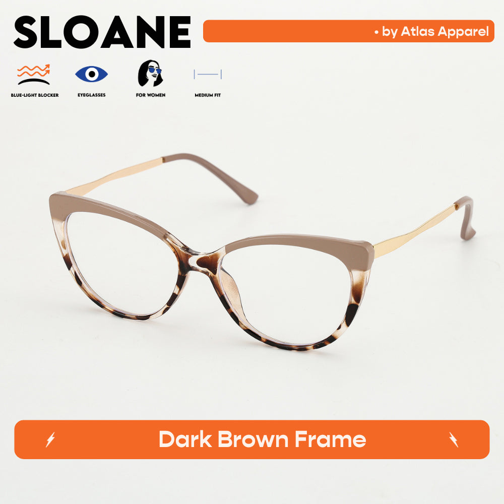 SLOANE Womens Anti-Radiation Blue Light Blocker Cat-Eye Framed Eyeglasses (Size 54) by Atlas Apparel