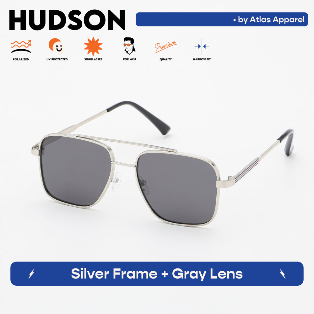 HUDSON Men's Polarized Square Sunglasses (Size 47) by Atlas Apparel - UV Protection, Narrow Fit