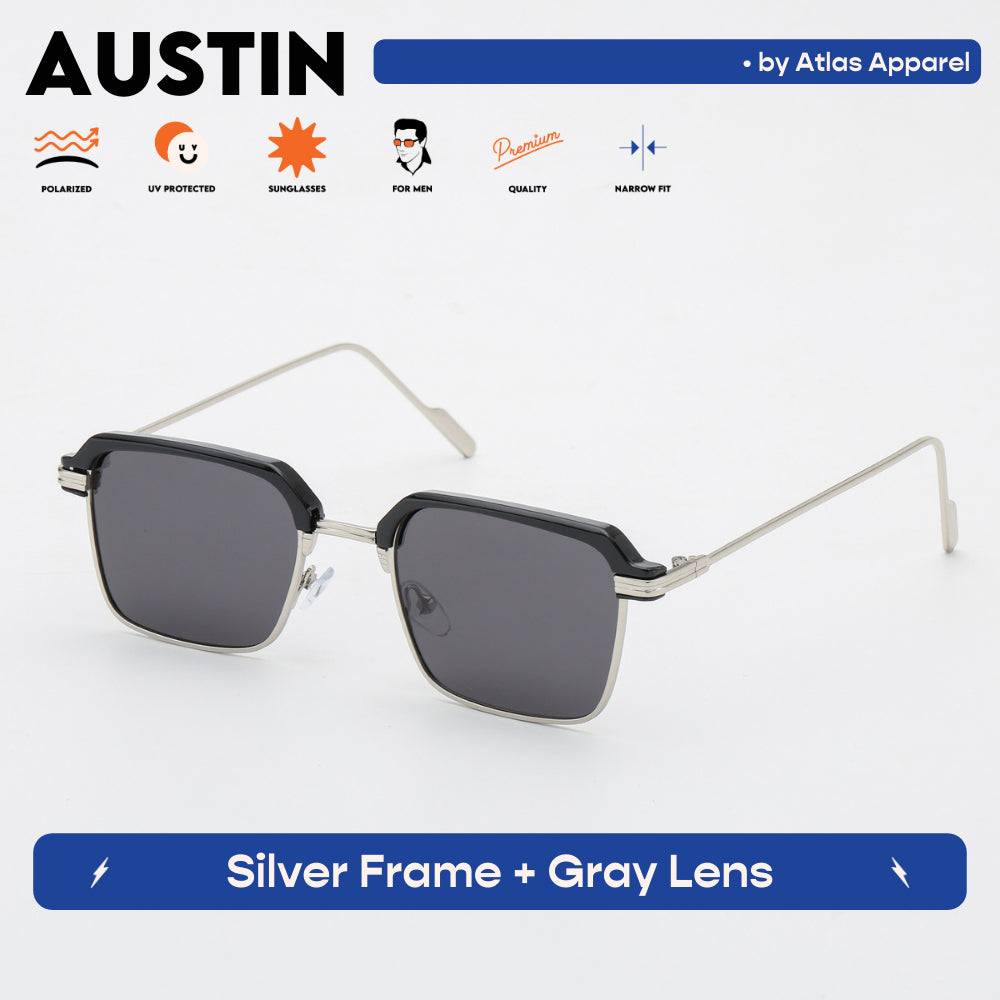 AUSTIN Men's Polarized Square Sunglasses (Size 49) - UV Protection, Medium Fit