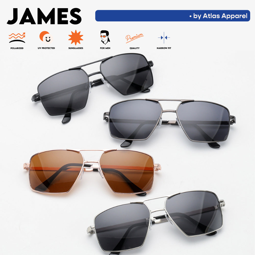 JAMES Men's Polarized Square Sunglasses (Size 54) - UV Protection, Medium Fit