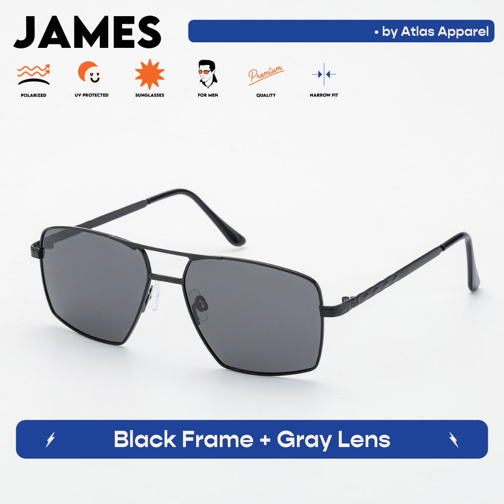 JAMES Men's Polarized Square Sunglasses (Size 54) - UV Protection, Medium Fit
