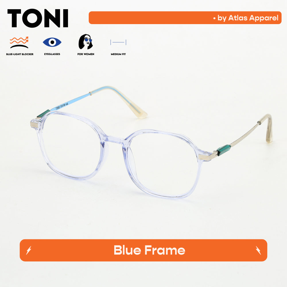 TONI Womens Anti-Radiation Blue Light Blocker Round Framed Eyeglasses (Size 50) by Atlas Apparel
