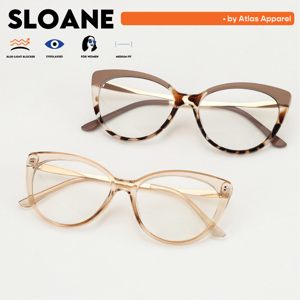 SLOANE Womens Anti-Radiation Blue Light Blocker Cat-Eye Framed Eyeglasses (Size 54) by Atlas Apparel