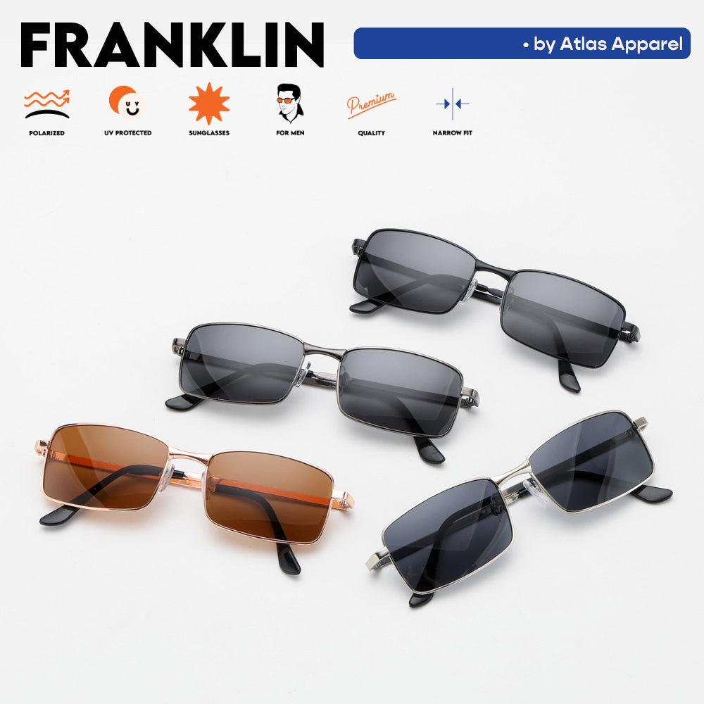 FRANKLIN Men's Polarized Rectangular Sunglasses (Size 53) - UV Protection, Medium Fit