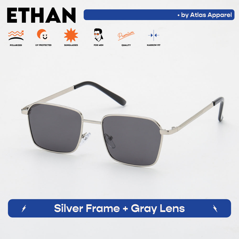 ETHAN Men's Polarized Square Sunglasses (Size 46) - UV Protection, Medium Fit