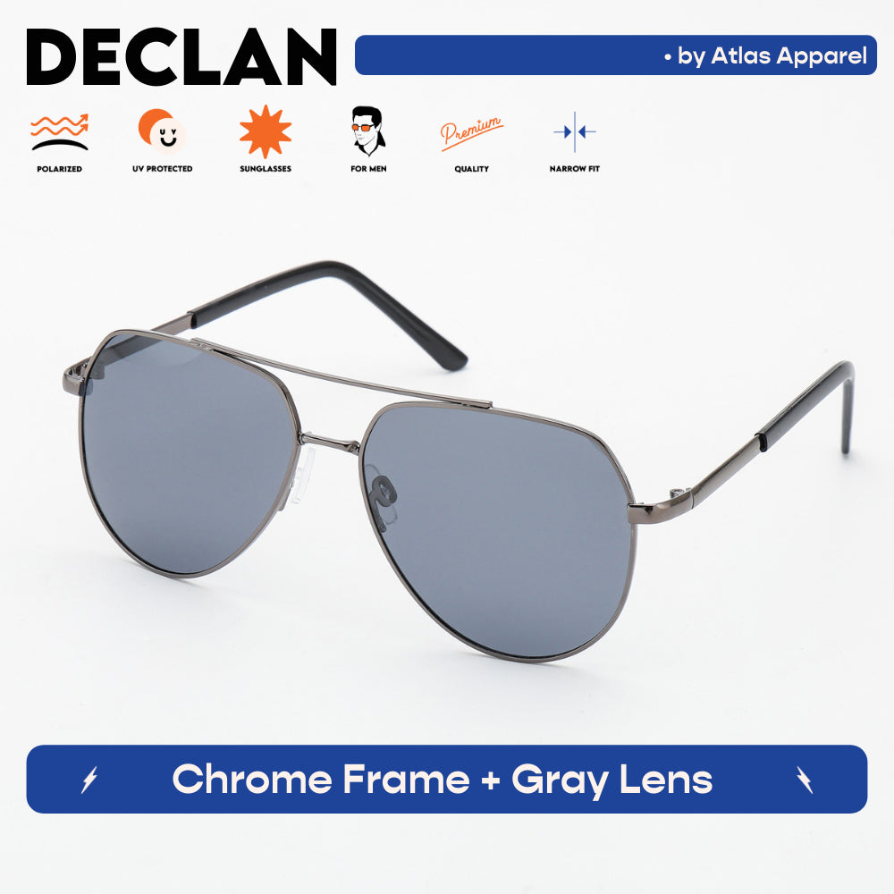 DECLAN Men's Polarized Aviator Sunglasses (Size 56) - UV Protection, Medium Fit
