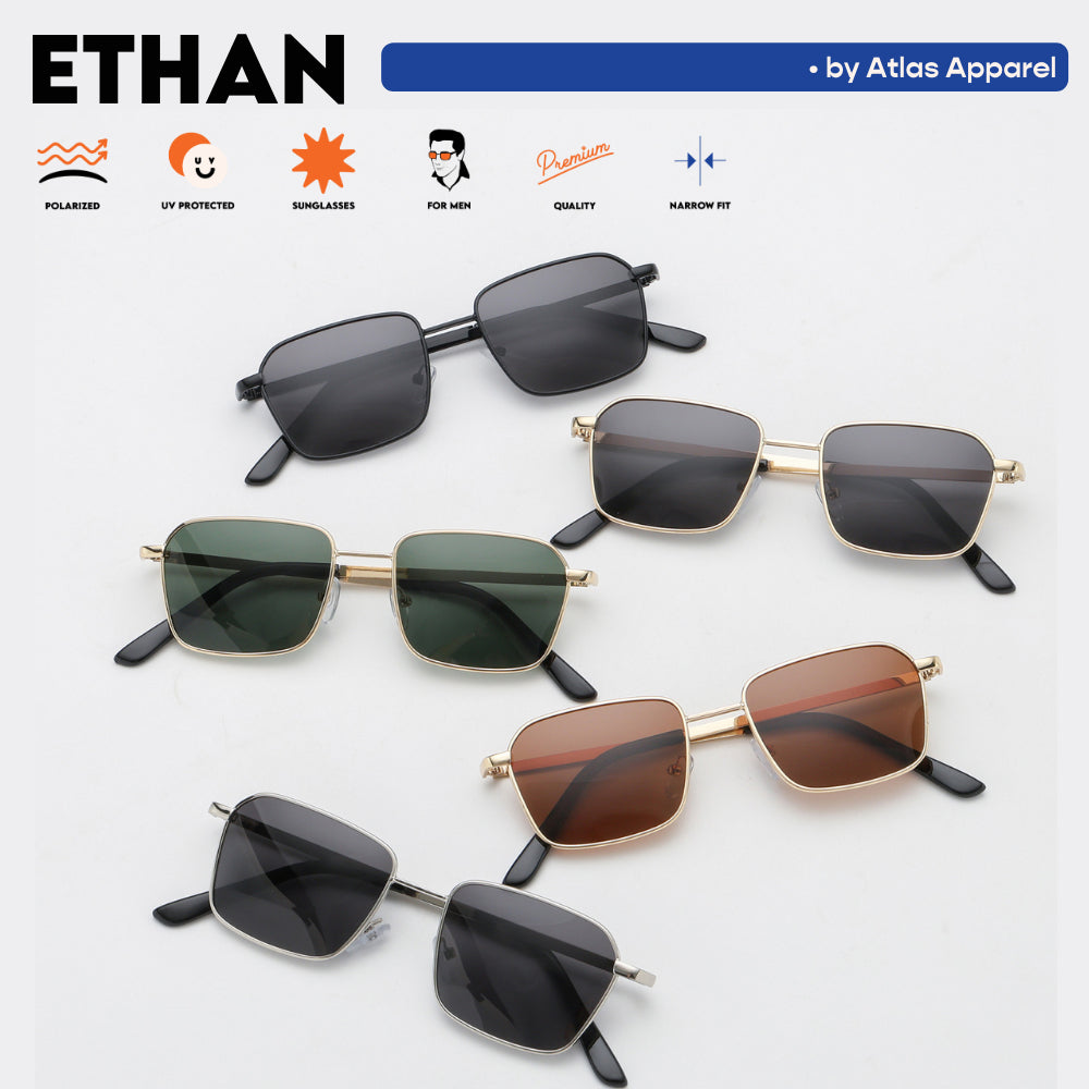 ETHAN Men's Polarized Square Sunglasses (Size 46) - UV Protection, Medium Fit