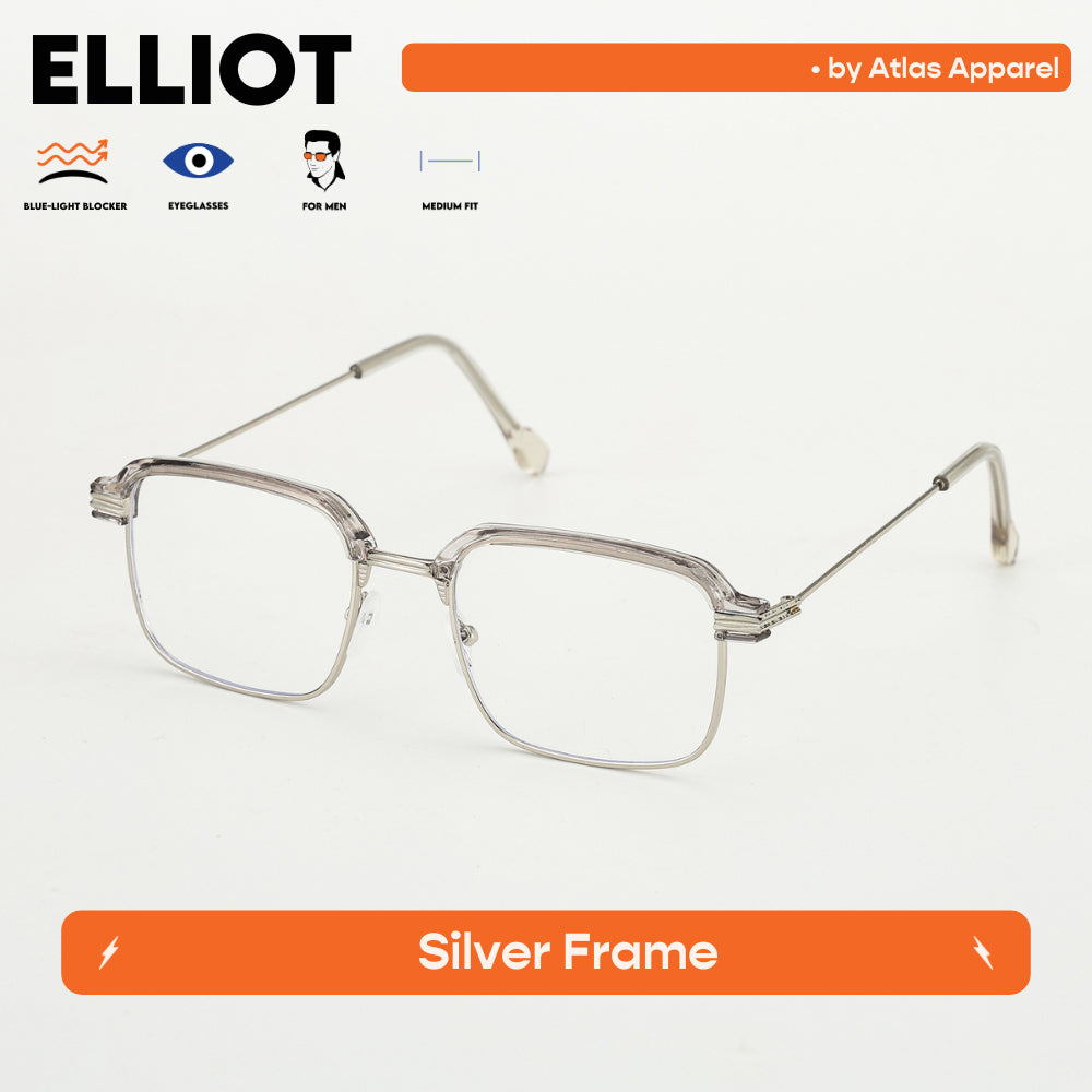 ELLIOT Mens Anti-Radiation Blue Light Blocker Square Framed Eyeglasses (Size 51) by Atlas Apparel