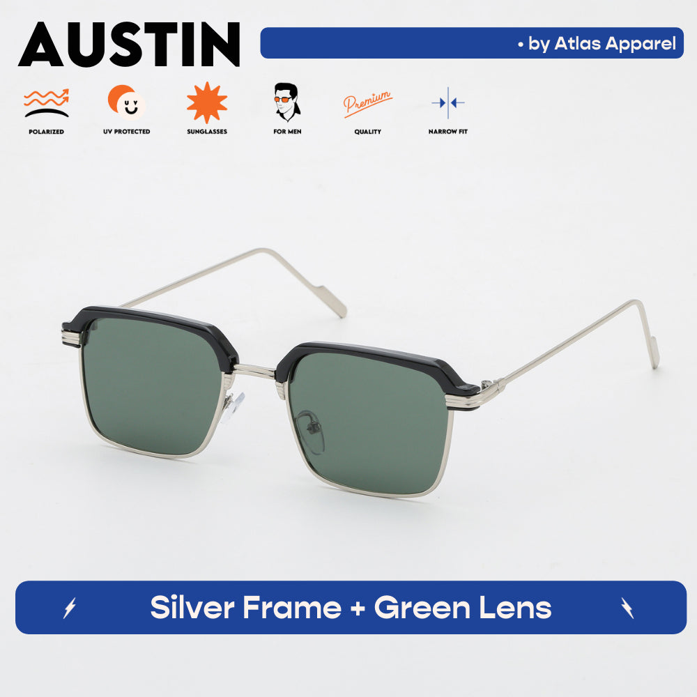 AUSTIN Men's Polarized Square Sunglasses (Size 49) - UV Protection, Medium Fit
