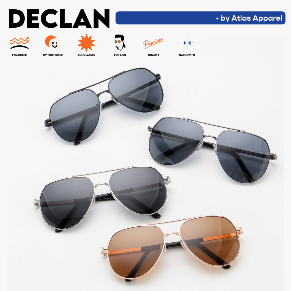 DECLAN Men's Polarized Aviator Sunglasses (Size 56) - UV Protection, Medium Fit