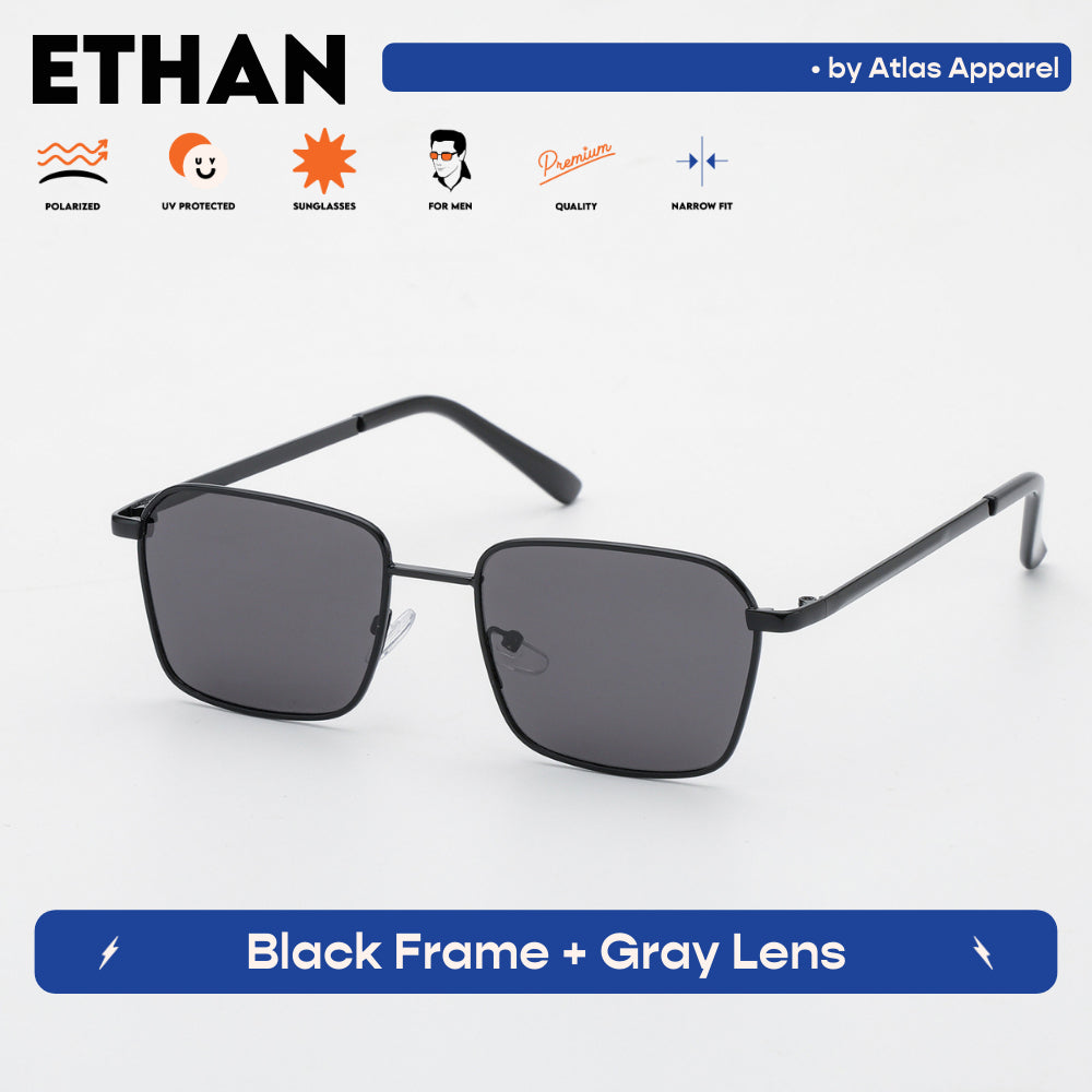 ETHAN Men's Polarized Square Sunglasses (Size 46) - UV Protection, Medium Fit