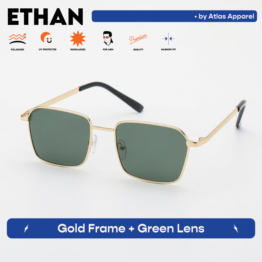 ETHAN Men's Polarized Square Sunglasses (Size 46) - UV Protection, Medium Fit