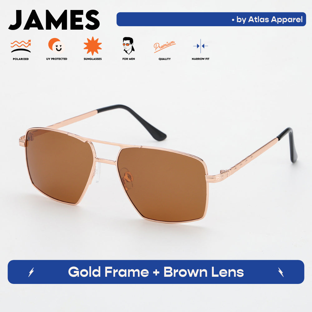 JAMES Men's Polarized Square Sunglasses (Size 54) - UV Protection, Medium Fit