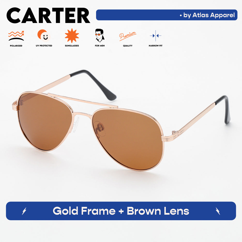 CARTER Men's Polarized Aviator Sunglasses (Size 54) - UV Protection, Medium Fit