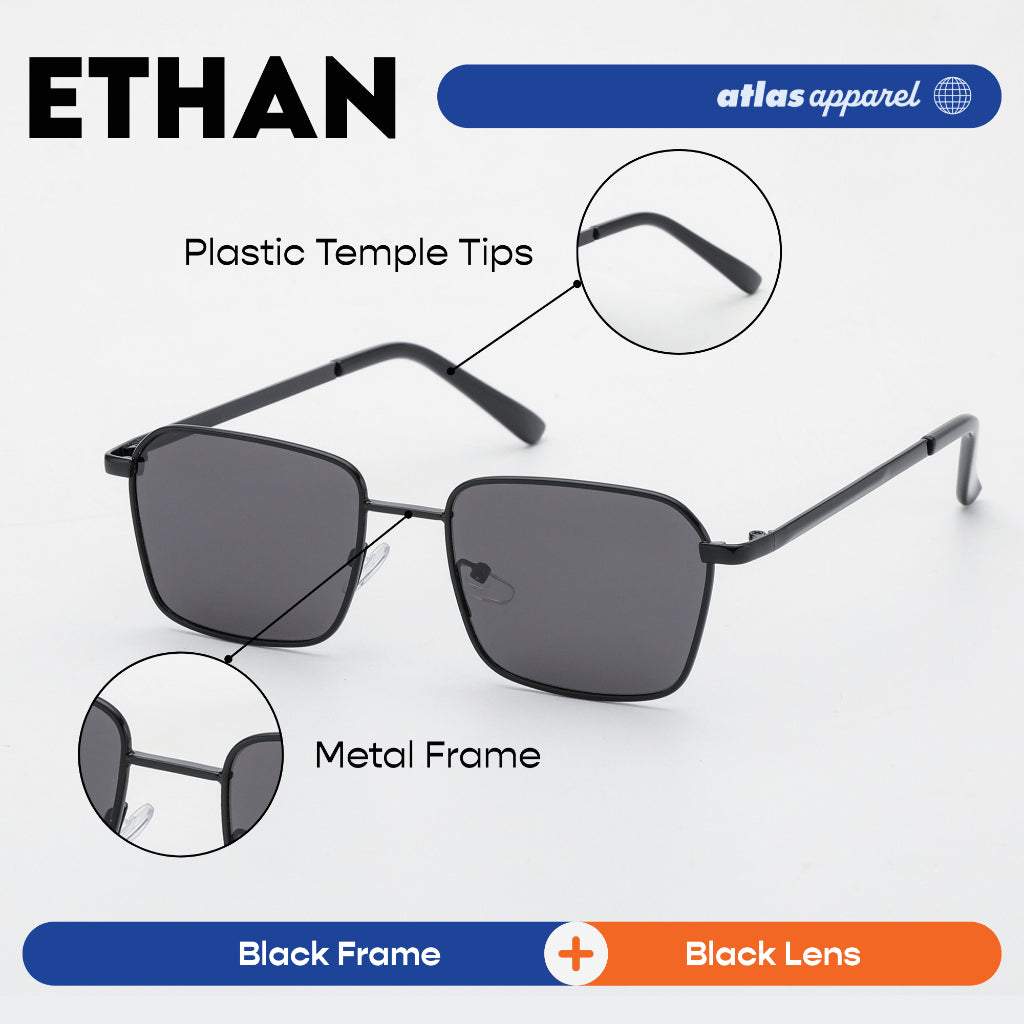 Atlas Apparel ETHAN Polarized Sunglasses for Men (Size 46) - UV400, Square Frame, for Round Face