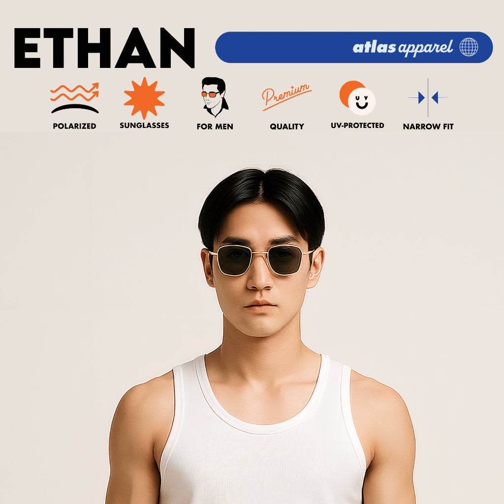 Atlas Apparel ETHAN Polarized Sunglasses for Men (Size 46) - UV400, Square Frame, for Round Face