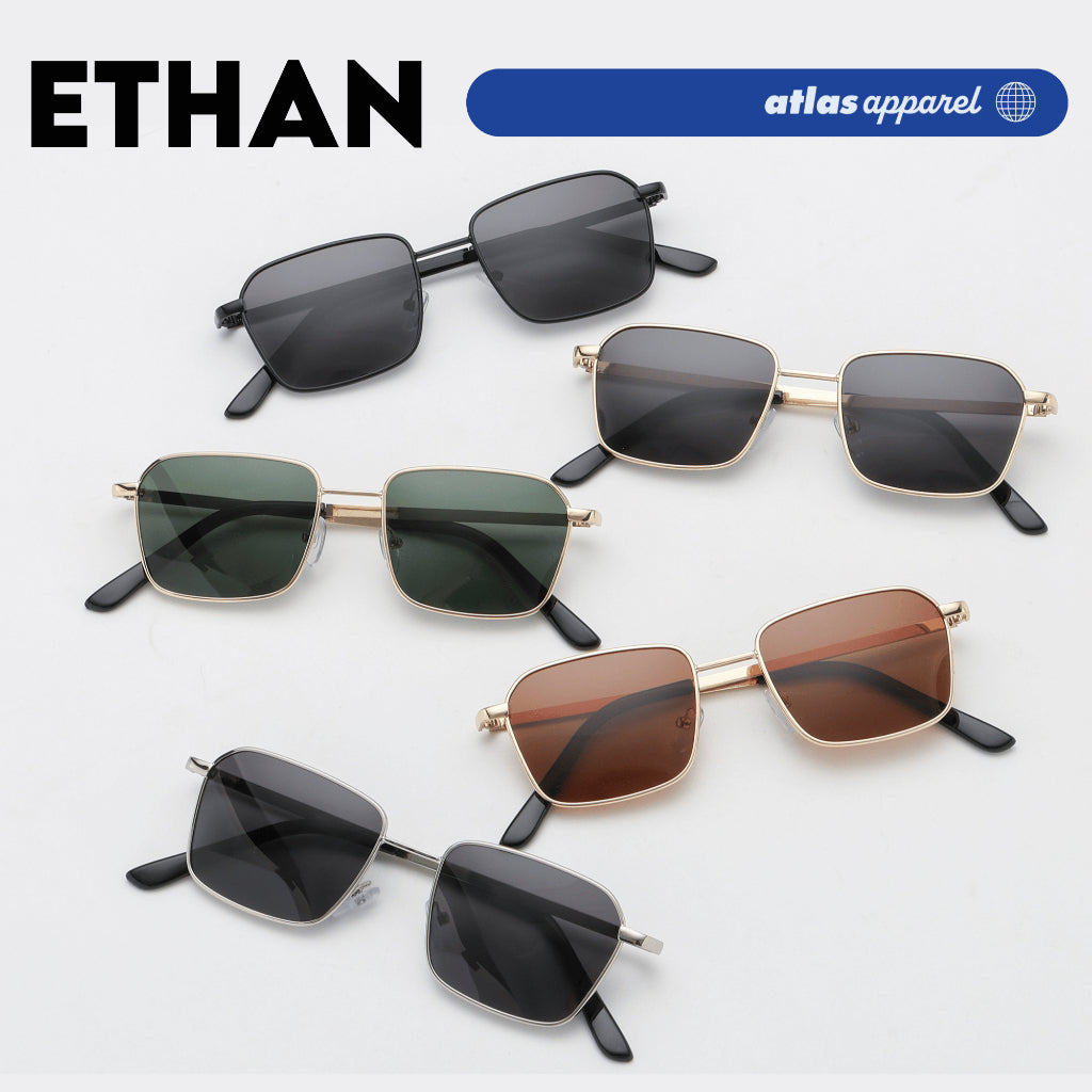 Atlas Apparel ETHAN Polarized Sunglasses for Men (Size 46) - UV400, Square Frame, for Round Face