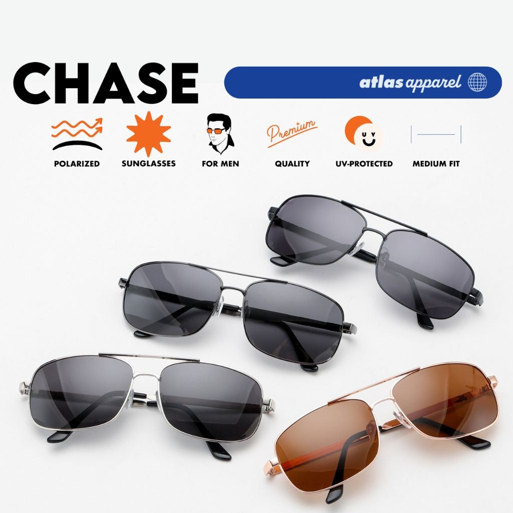 Atlas Apparel CHASE Polarized Sunglasses for Men (Size 59) - UV Protection, Polarized