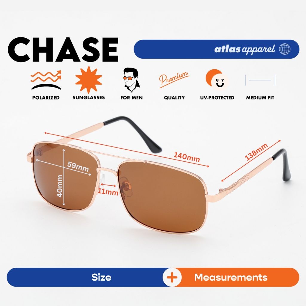 Atlas Apparel CHASE Polarized Sunglasses for Men (Size 59) - UV Protection, Polarized