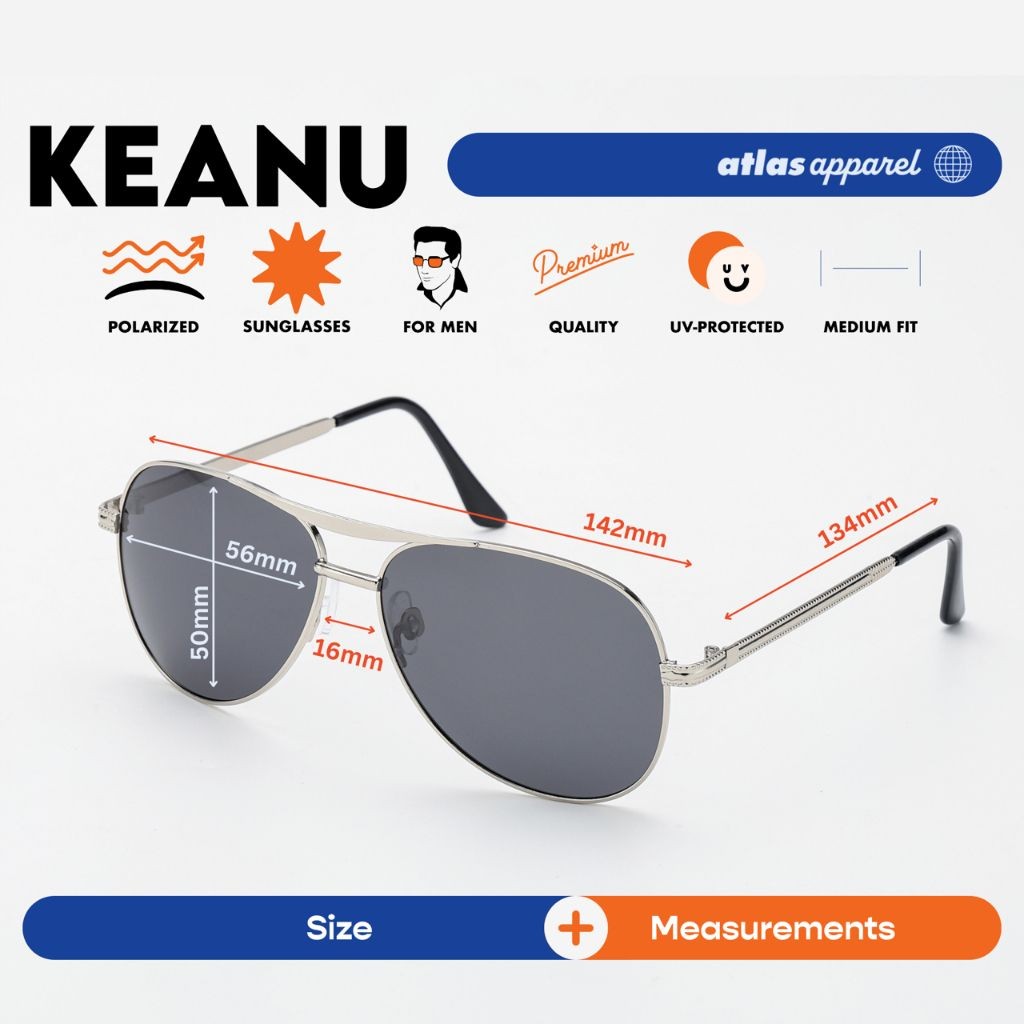 Atlas Apparel KEANU Polarized Sunglasses for Men (Size 56) - UV Protection, Polarized
