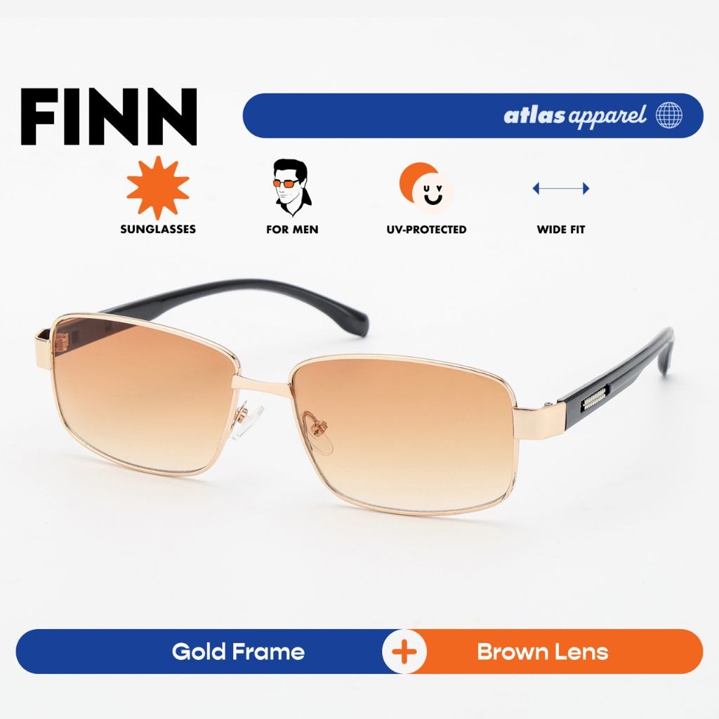 Atlas Apparel FINN UV400 Sunglasses for Men (Size 56) -for Round Faces, Rectangular Frame Sunglasses
