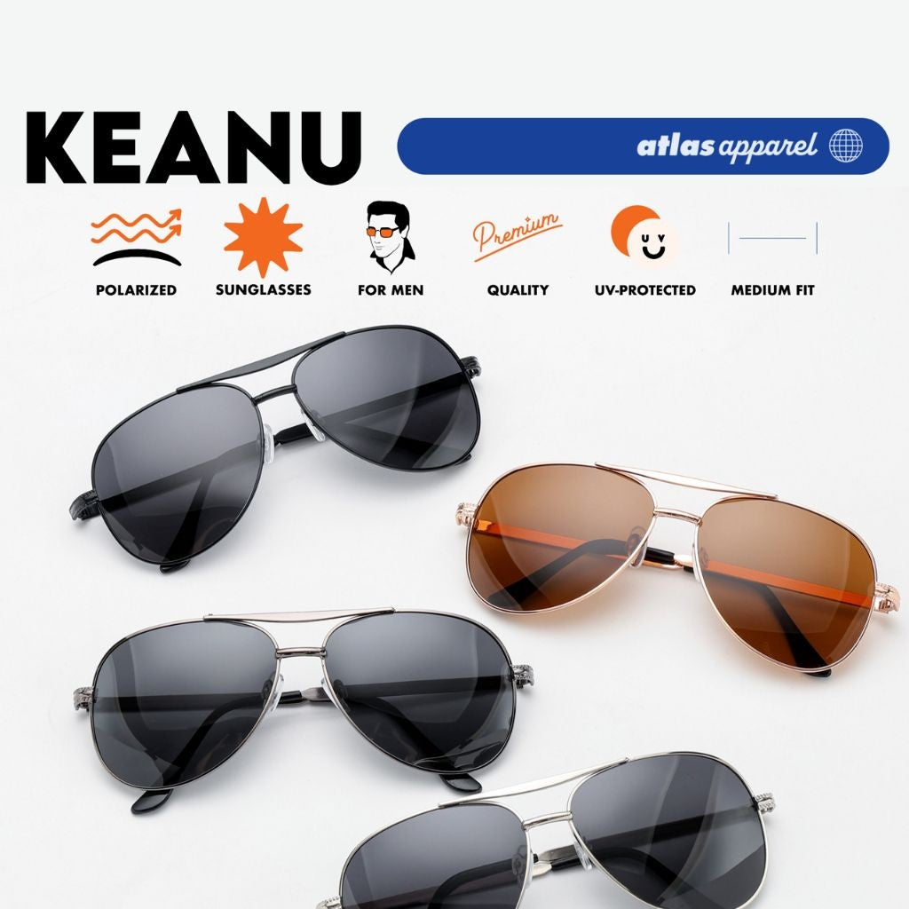 Atlas Apparel KEANU Polarized Sunglasses for Men (Size 56) - UV Protection, Polarized