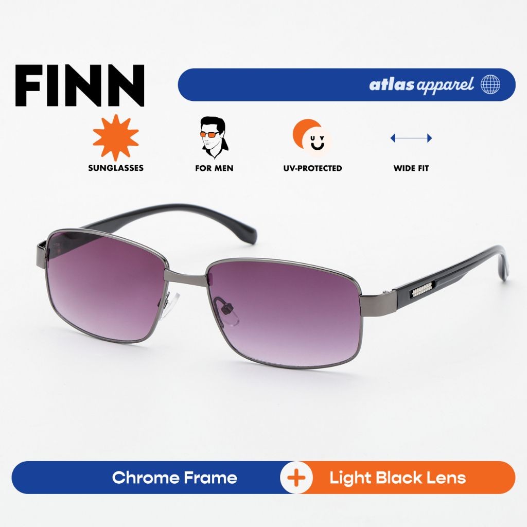 Atlas Apparel FINN UV400 Sunglasses for Men (Size 56) -for Round Faces, Rectangular Frame Sunglasses