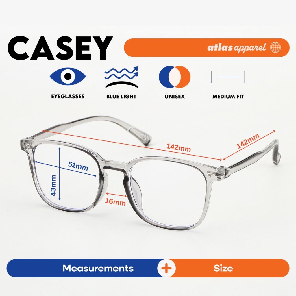 Atlas Apparel CASEY Blue-Light Blocking Anti-Radiation Eyeglasses for Men & Women (Size 51) - Unisex