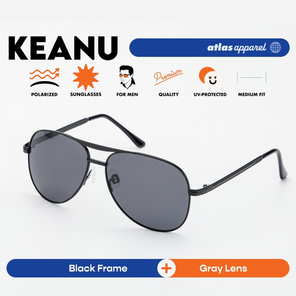 Atlas Apparel KEANU Polarized Sunglasses for Men (Size 56) - UV Protection, Polarized