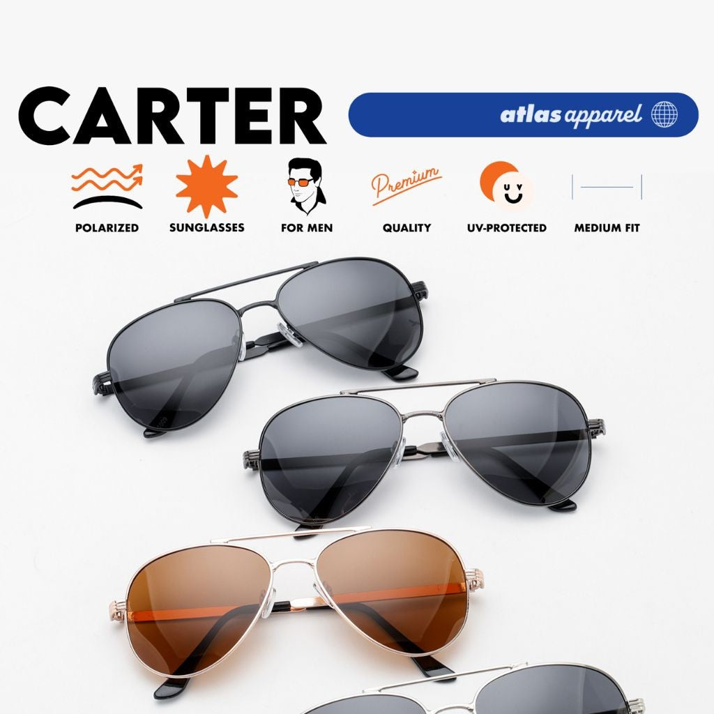 Atlas Apparel CARTER Polarized Sunglasses for Men (Size 54) - UV Protection, Polarized