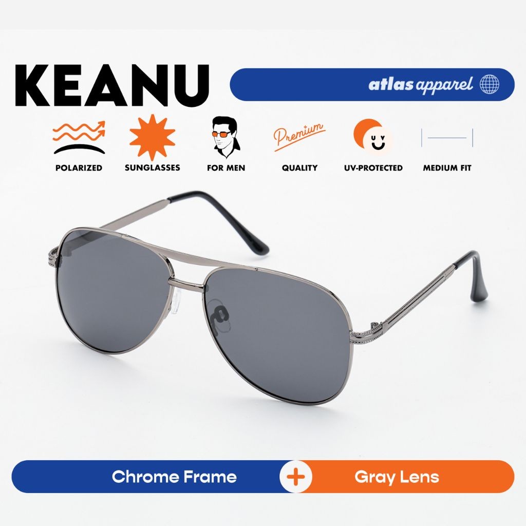 Atlas Apparel KEANU Polarized Sunglasses for Men (Size 56) - UV Protection, Polarized