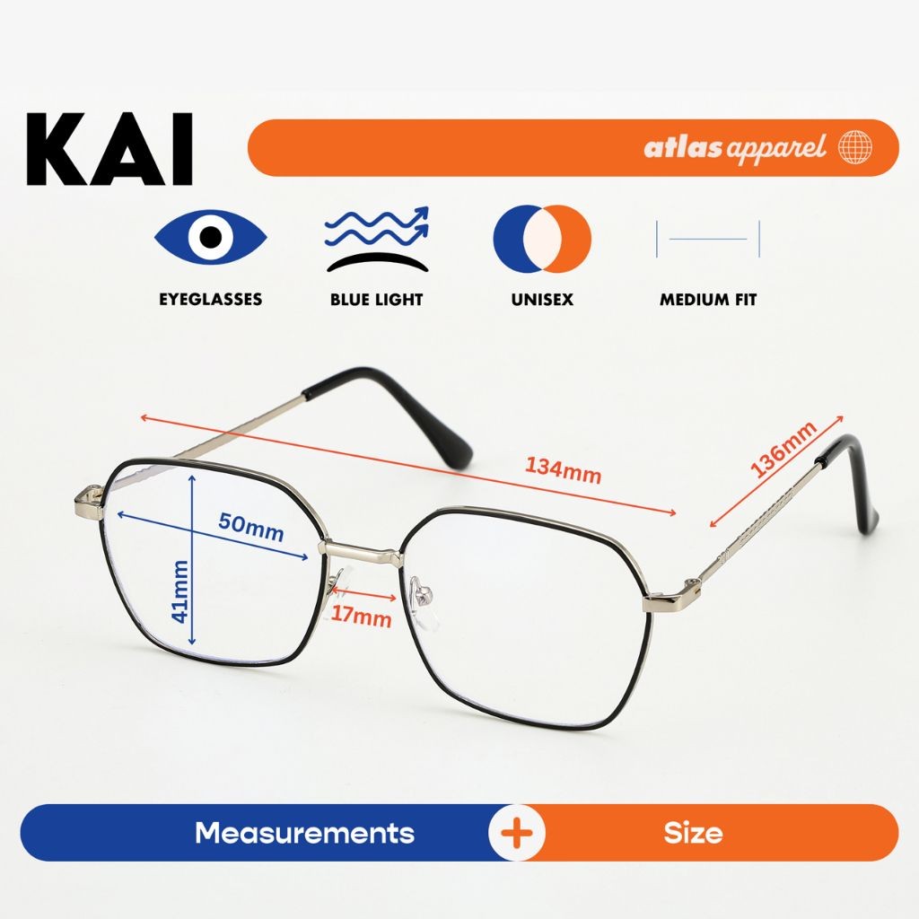 Atlas Apparel KAI Blue-Light Blocking Anti-Radiation Eyeglasses for Men & Women (Size 50) - Unisex