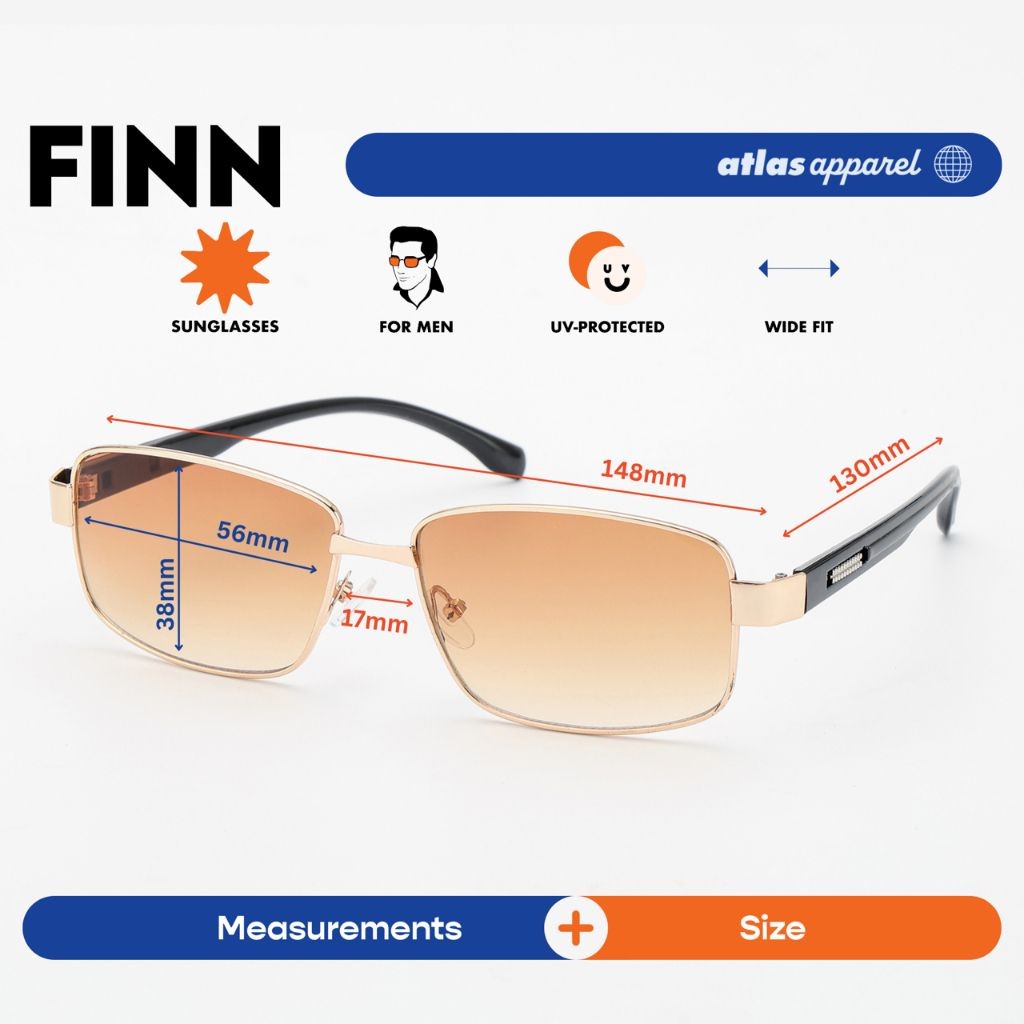 Atlas Apparel FINN UV400 Sunglasses for Men (Size 56) -for Round Faces, Rectangular Frame Sunglasses