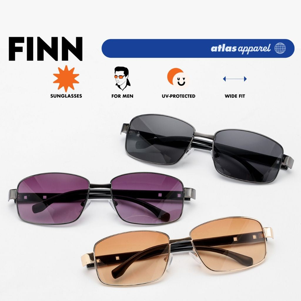 Atlas Apparel FINN UV400 Sunglasses for Men (Size 56) -for Round Faces, Rectangular Frame Sunglasses