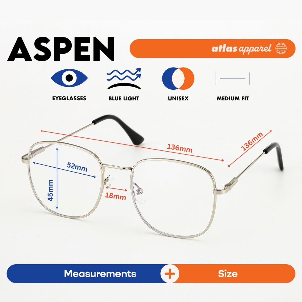 Atlas Apparel ASPEN Blue-Light Blocking Anti-Radiation Eyeglasses for Men & Women (Size 52) - Unisex