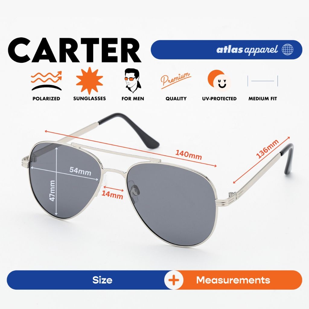 Atlas Apparel CARTER Polarized Sunglasses for Men (Size 54) - UV Protection, Polarized